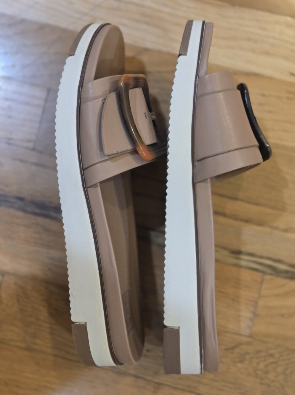 DV by Dolce Vita Taupe Slide Sandals with Tortoiseshell Buckle - Picture 4 of 8
